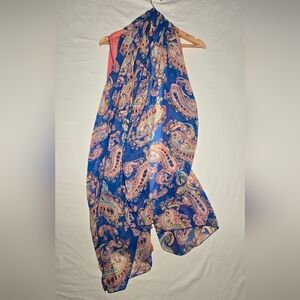 Swim Cover-up Scarf Sarong Blue Coral Paisley 40x80"